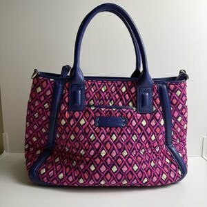 VERA BRADLEY Trimmed Navy Trapeze Satchel KATALINA PINK DIAMONDS EUC